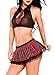 Women Role Play Mini Plaid Skirt Polyester Red Sexy Schoolgirl Lingerie,Black,Medium