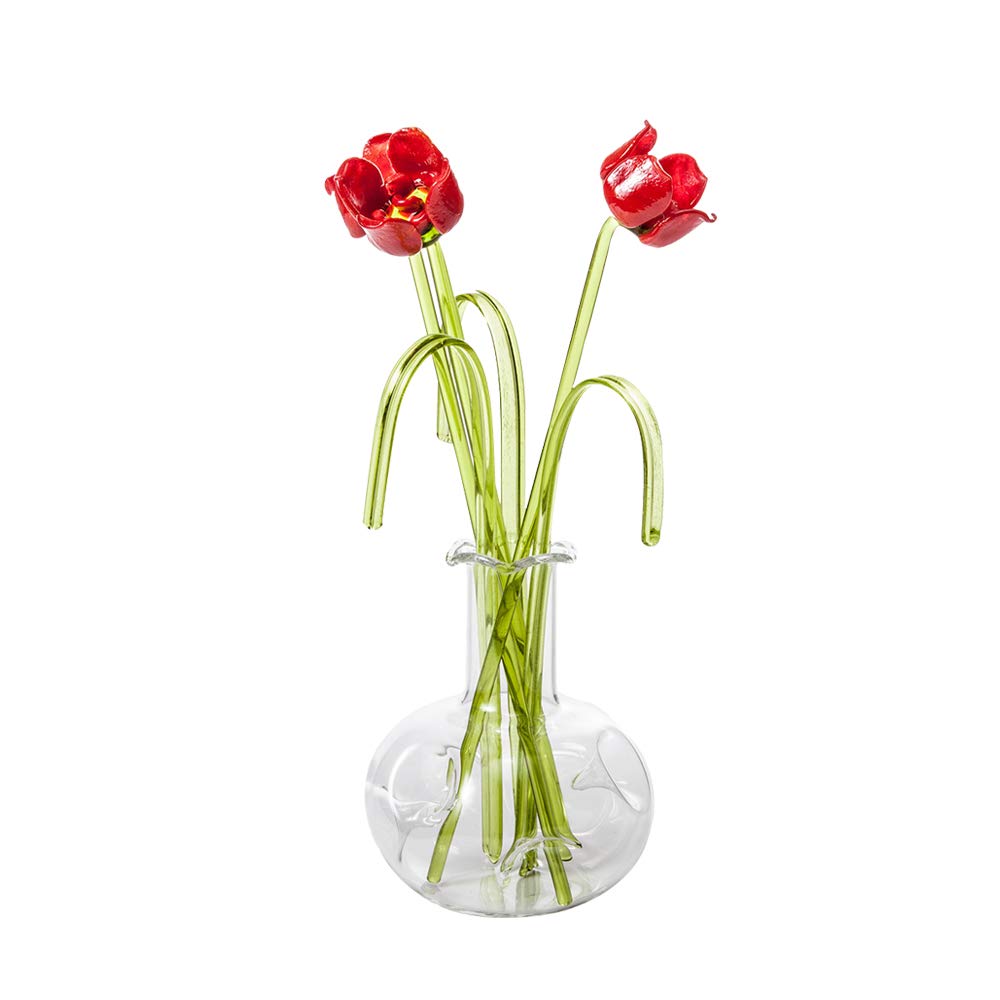 Artificial Flowers (Daffodils, Poppies, etc) in a Glass Vase Ornament | A Beautiful Home Decor and Gift for Special Occasions Including Mother’s Day, Birthday and Christmas, etc (Roses)