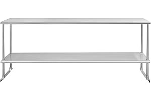 Profeeshaw Stainless Steel Overshelf for Prep & Work Table 12” x 72” NSF Commercial Adjustable Double Shelf 2 Tier for Restaurant, Bar, Utility Room, Kitchen and Garage