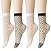 EPEIUS 4 Pairs Women's Lace Fishnet Ankle Socks,Stylish Black/White + Hollow Out,Shoe Size 5-8.5