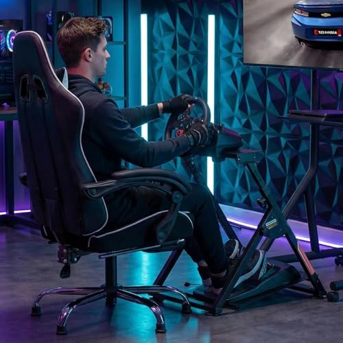 Foldable Sim Racing Wheel Stand, Height Adjustable Steering Shifter Mount fit for Logitech G25 G27 G29 G920 G923 Thrustmaster T330TS Gaming Stand, Wheel Pedals NOT Included, 63 * 42 * 84Cm