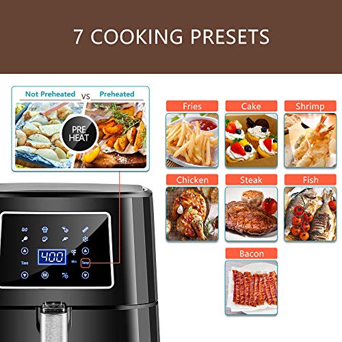 Bear Air Fryer, 5.8QT Digital Air Fryers (1700w) with Overheating Protection & LED Touch Screen
