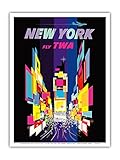New York - Times Square - Trans World Airlines Fly TWA - Vintage Airline Travel Poster by David Klein - Master Art Print - 9in x 12in