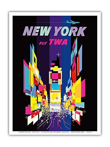 New York - Times Square - Trans World Airlines Fly TWA - Vintage Airline Travel Poster by David Klein - Master Art Print - 9in x 12in
