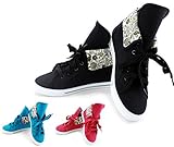 Enimay Little Girl's High Top Fashion Sneakers Fold Over Floral Pattern Shoes