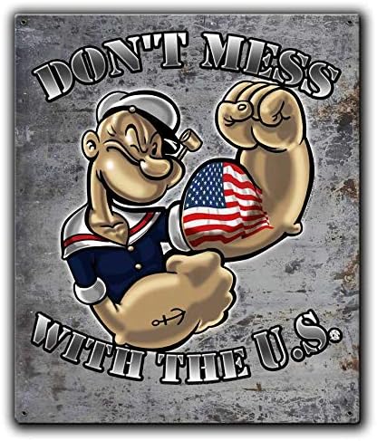 Amazon Com Stay Frosty Enterprises Popeye Don T Mess With The Us 12 X 15 Military Vintage Steel Sign Home Kitchen