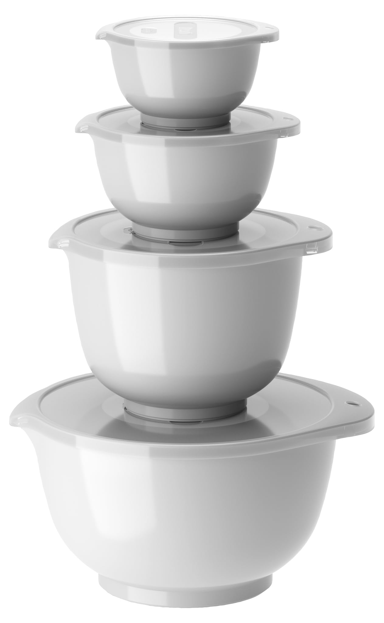 Rosti Margrethe Bowl Set, 8-Piece Mixing Bowl Set with 4 Bowls and 4 Lids, Durostima Plastic, 0.25L, 0.5L, 1.5L, 3L, White