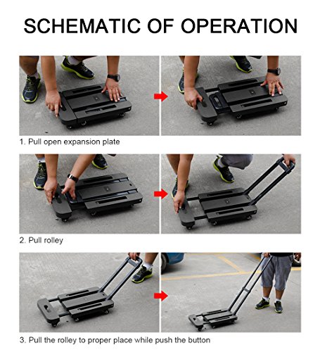 LUCKSTAR 440lb Folding Hand Truck - 6 Wheels Foldable Luggage Cart Hand Collapsible Truck with Free Rope (Black)