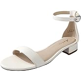 Ankis Nude Black White Women Sandals Dressy 1 Inch Low Block Heel Strappy Open Toe Flat Casual Sandals for Women Comfortable Adjustable Ankle Strap Shoes Wedding Summer