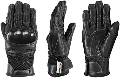 MOTERO Man Leather Motorcycle Gloves (Summer) – Full Finger, Vented, Adjustable – Carbon Kevlar Knuckle Protectors – Motorbike Accessories (X-Large, black)
