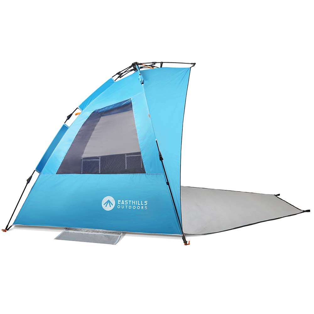 Easthills Outdoors Instant Shader Dark Shelter Deluxe XL Easy Up 4 Person Beach Tent Sun Shelter UPF 50+ with Extended Zippered Porch