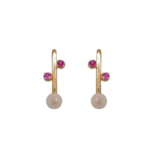 18k (750) Yellow Gold, Ruby and Pearl Stud Earrings for Women