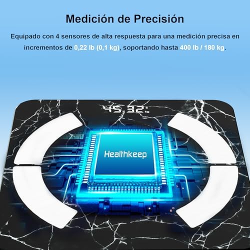 Balance - Báscula de equilibrio con Bluetooth (13 indicadores) para Andriod e iOS Max 180 kg/400 lb/28 cm, color negro