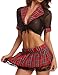 ADOREJOY Womens Schoolgirl Role Play Lingerie Set with Mini Skirt