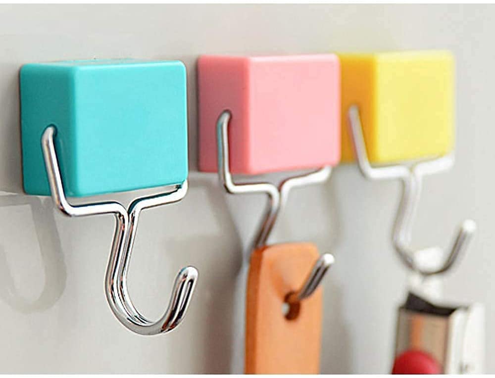 foris Magnetic Hooks 3Pcs Extra Strong Magnet with Metal Hook for Refrigerator, Super Magnet Hook for Fridge Kitchen Doors Pink, Yellow, Blue