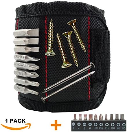 Magnetic Wristband, SUGOO Strong Magnets Holding Screws Drill Bits Nails Tools Gift for Men Husband Him Dad DIY Handyman Electrician Boyfriend Father Women Birthday Ideas Home Improvement Black MW02