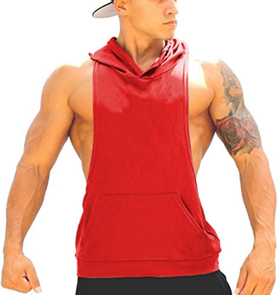 Panegy Men's Tank Top Hooded Pure Color Sleeveless Workout Fitness Pullover Sports T-Shirt: Clothing