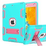 iPad 9.7 Case,iPad 2018/2017 Case,iPad 6th/5th Generation Case High Impact Hybrid Drop Proof Armor Defender Protection Case Built with Kickstand for New iPad 9.7-inch (A1893/1954/A1822)(Teal+Rose)