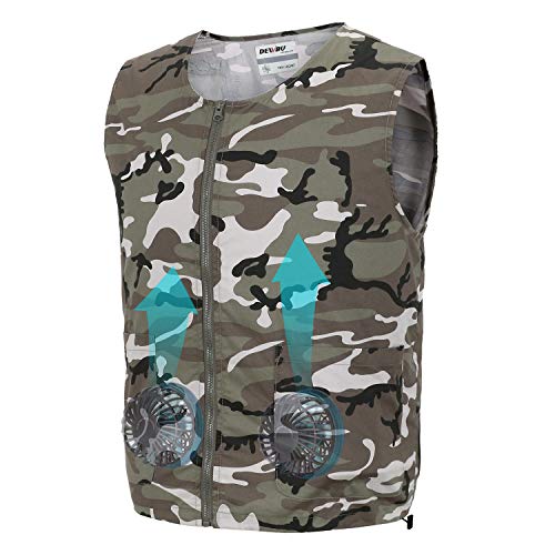 DEWBU Workwear Equipped Cooling Vest Fan with Battery Pack for Summer Outdoors Air-Conditioned Clothes (Camouflage Vest Suit,Large)