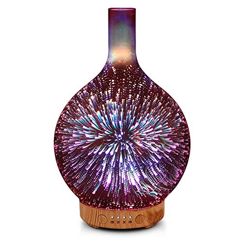 Rose Gold Essential Oil Diffuser 3D Glass Aromatherapy Ultrasonic Humidifier – 7 Color Changing LEDs, Waterless Auto-Off,Timer Setting, BPA Free for Home Hotel Yoga Leisure SPA Gift 100ml