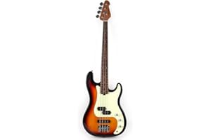 Fojill Full Size Standard Electric Bass Guitar Four 4 String Right Hand Handed Basswood Body Roasted Canadian Maple Neck Genuine Rosewood Fretboard Fingerboard with Gig Bag (Sunburst)