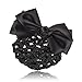 So Beauty Women's Classic Rhinestone Pleated Bowtie Snood Hair Net with French Barrette for Buns Black