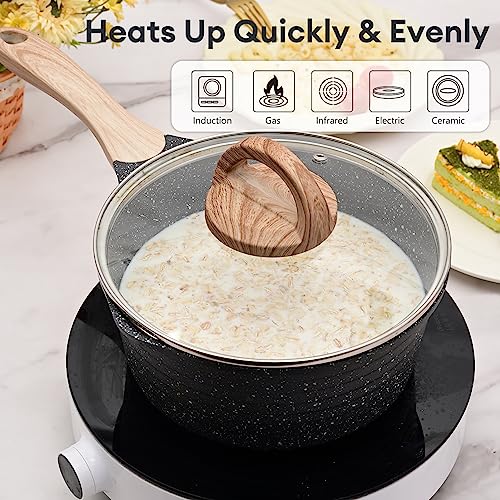 JEETEE 1.5 Quart Sauce Pan with Lid, Non Stick Small Pot with German