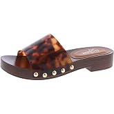 Women's Clog Sandals Open Toe Faux Wood Low Heel Slip On Slides Studded | Faux Wooden Clog Design, Cushioned Insole for All-Day Comfort - Great for Casual & Everyday Wear