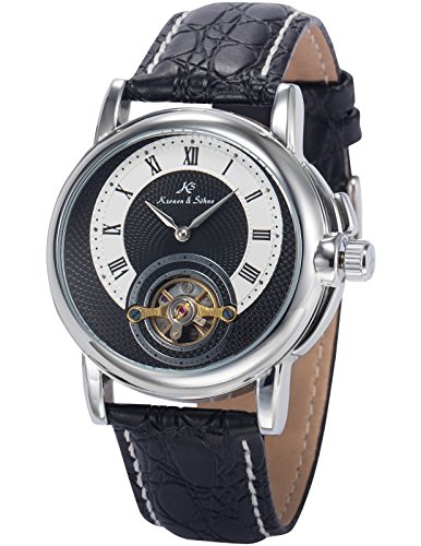 KS Imperial Men's Analog Mechanical Auto Bridge Dial Black Leather Wrist Watch KS216