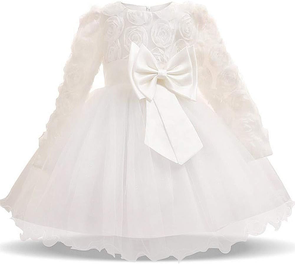 BZLRJM Infant Baby Girls Lace Bowknot Flower Baby Girls Dress Tulle Kids Party Wedding Bridesmaid Dresses2-80CM
