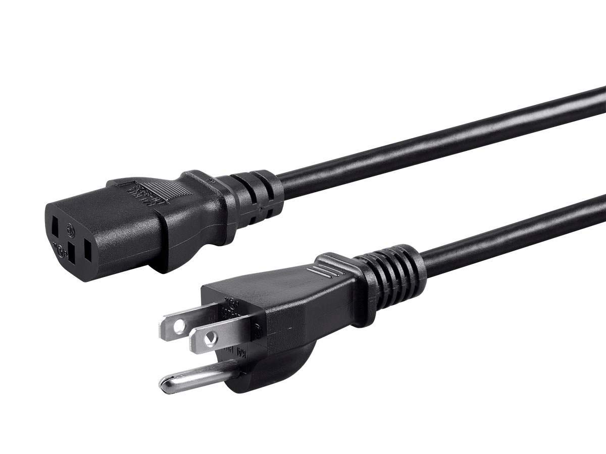 Monoprice Power Cord - NEMA 5-15P to IEC 60320 C13, 13 Amp, 1625 Watt, 3-Prong, 16AWG, 8 Feet, Black