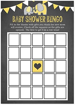 Yellow Elephant Baby Shower Bingo Cards 20 Count