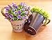 Pherypot Artificial Mini Plastic Fake Plant Flowers Potted in Black and White Metal Pot for Home Decor - Set of 2 ( Purple & Yellow with Green Grass )