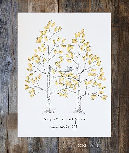 Fingerprint tree, wedding tree, alternative guestbook, TWIN ASPEN, original design, thumbprint tree with 2 ink pads and 1 pen
