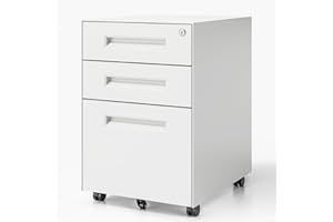 Dripex 3 Drawer File Cabinet, Mobile File Cabinet with Lock on Wheels, Letter/Legal Size, Fully Assembled, Modern Small Short Vertical Metal Rolling Filing Cabinets Under Desk for Home Office (White)