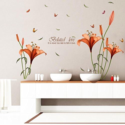 Wall Sticker, Neartime Red Lily Flower Wall Stickers Removable Decal Home Decor DIY Art Decoration (❤️120×175cm, Orange)