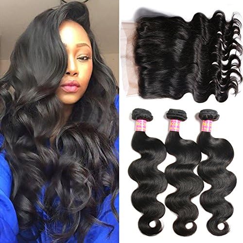Mscove Hair 360 Lace Frontal with Bundles Brazilian Virgin Human Hair Weaves Body Wave 3 Bundles with 360 Lace Frontal Closure (12 14 16inch & 10inch)