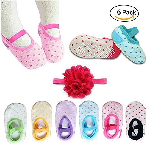 6 Pairs Cute Lovely Baby Socks Infants Toddlers Anti Slip Skid Foot Socks for 12-36 Months Boy Girls playing,crawling and walking,Headband as Gift