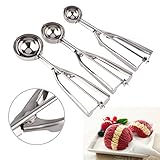 Cookie Scoop Set, AUSHEN Ice Cream Scoop Set 3 PCS Stainless Steel Ice Cream Scoop Trigger Durable Melon Scoop Melon Baller Mini Cupcake Scoop (3 PCS) Elegant Gift Box
