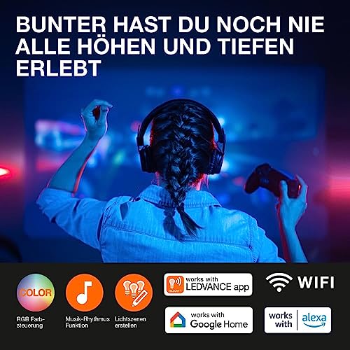 LEDVANCE SMART+ WIFI LED Stehleuchte, klein, schwarz, 2x 2,5W, 2x 480lm, regulierbares Weiß- und Farblicht, dimmbar, DIY- und Musikrhythmusfunktion, lange Lebensdauer, App-steuerbar, 2700-6500K 4