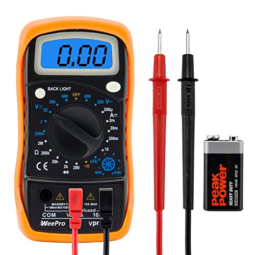 WeePro Vpro850L Digital Multimeter DC AC Voltmeter, Ohm Volt Amp Test Meter, Electric Tester Ohmmeter with Diode and Continuity Detector, Backlit Display and Insulated Rubber Case Kickstand