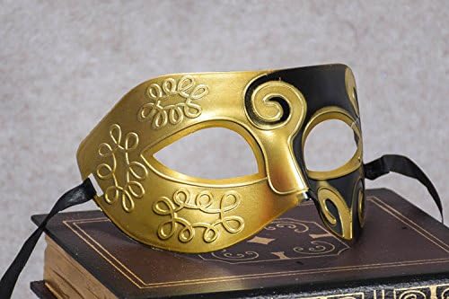 Veewon Roman Greek Mens Venetian Masks Masquerade Mask Halloween Costume Dress Ball Party Decoration Supplies (Golden+Black) - Image 4