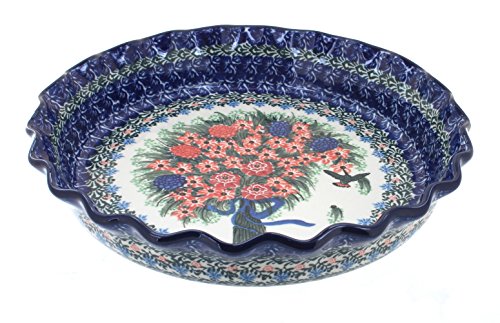 Blue Rose Polish Pottery Blush Bouquet Pie Plate