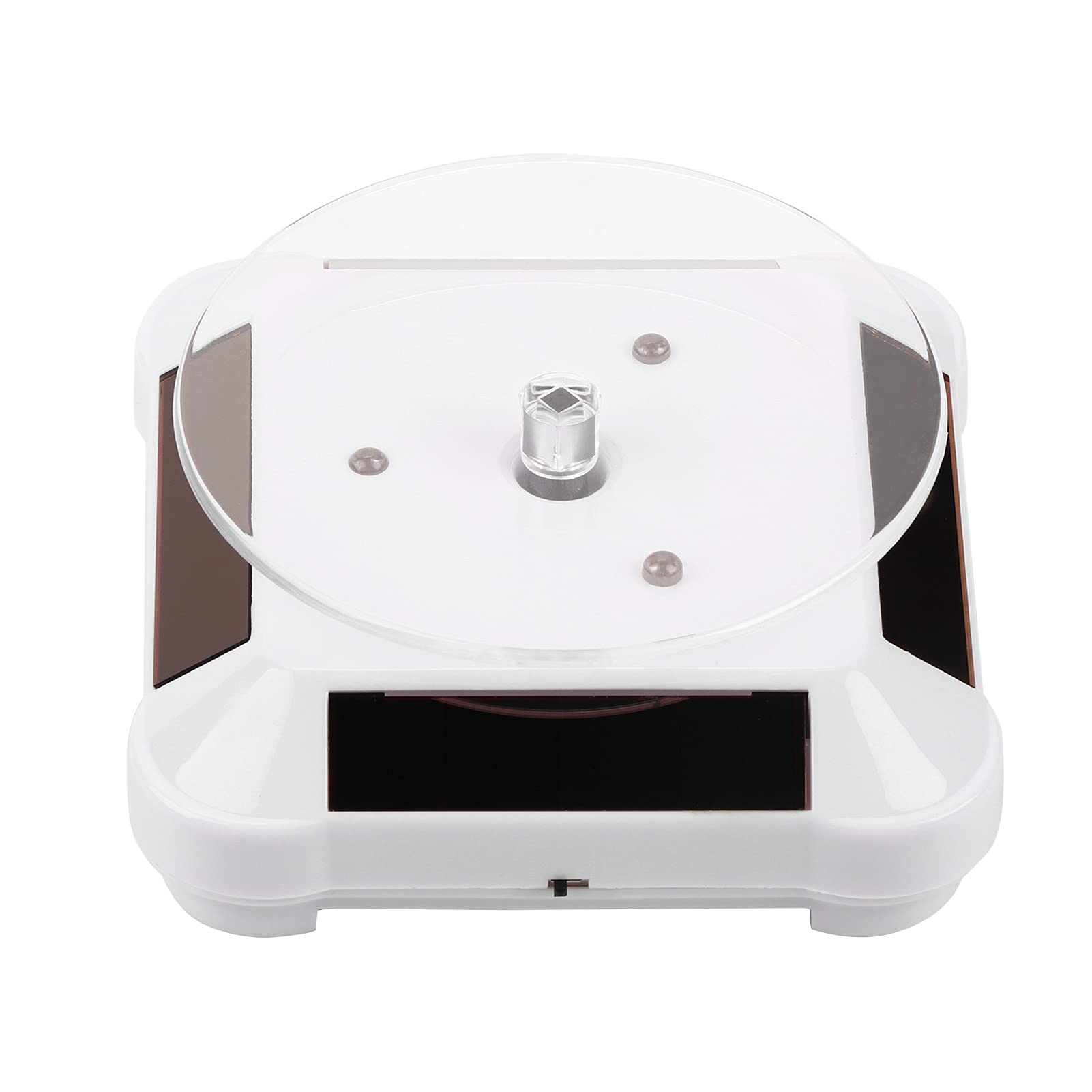 Jenngaoo Solar Display Stand Turntable, 360 Degrees Rotating Stand Shelf Showcase with LED Light for Jewelry Watch Hobby Collection (White)