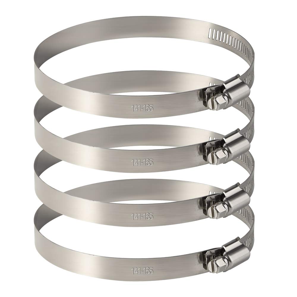 TUPARKA 4 x 150 mm Adjustable Stainless Steel Hose Clamp for Flexible Hoses (141 mm-165 mm)
