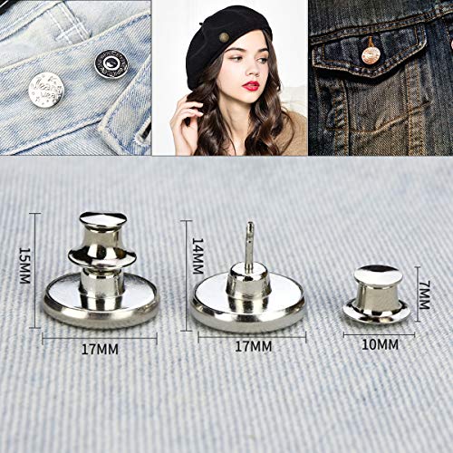 Button Pins for Jean,8Pcs Jean Button Replacement No Sew Instant Buttons for Crafts Easy to Remove and Adjust 17mm