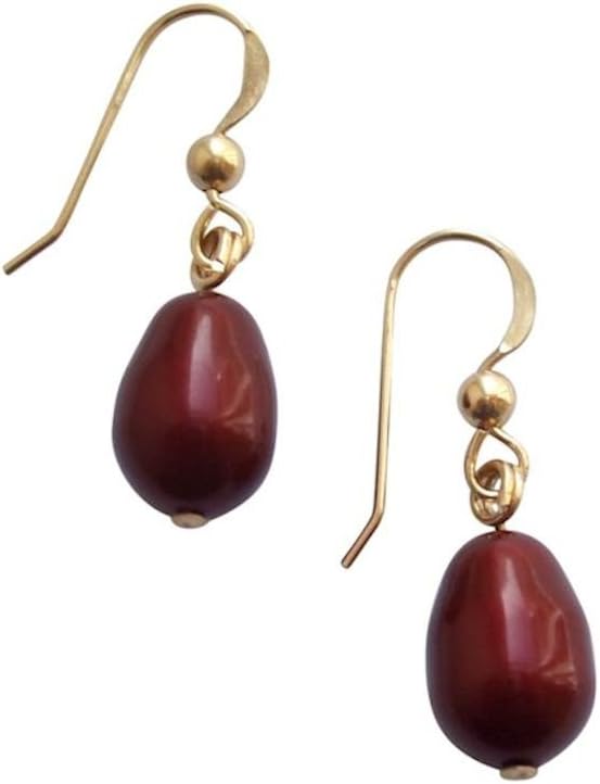 Gemshine - Earrings - 14k Gold plated - Burgundy South Sea Shell Pearl - Teardrop - 11 mm