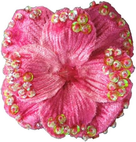 6 Pieces of 2-1/2 inch Velvet Hydrangea, irridencent Sequins and Seed Beads Embellished, Color Azalea.