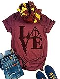 Harry Potter T Shirts Women's Love Letter Graphic Tees Casual O-Neck Funny Tops (Medium, Red)