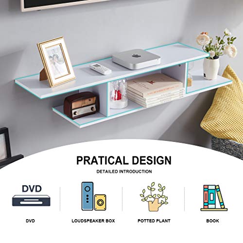 Sunon TV Stand Floating Wall Mounted Entertainment Center Media Console Wood Storage Shelf with Cable Management Slot(White) - Thumbnail 3